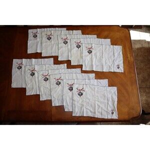 Vtg Cross Stitch Placemats Or Napkins Japanese Cherry Blossom Building 18x12"